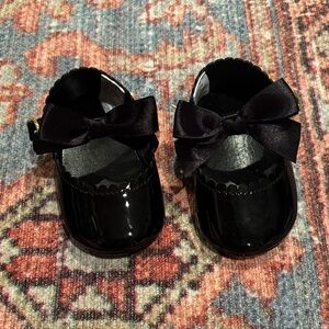Janie and Jack Shiny Black Dress Shoes with Bow